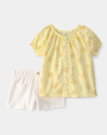 Toddler Girl 2-Piece Shell Top & Short Set - Yellow/White, 
