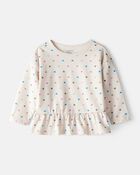 Baby Girl Heart Print Long-Sleeve Peplum Top - Cream, image 1 of 3 slides