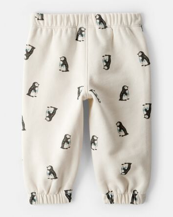 Baby Boy Penguin Print Fleece Pants - Cream, 