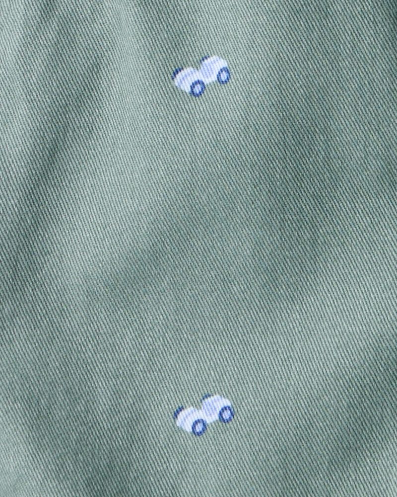 Baby Race Car Print Overalls - Green, image 3 of 4 slides