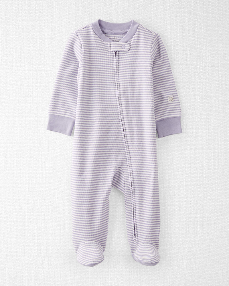 Baby Girl Organic Cotton Striped Sleeper Pyjamas, image 1 of 4 slides