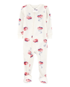 Toddler Boy Fire Truck Print Waffle Knit Footie 1-Piece Pyjamas, image 1 of 4 slides
