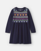 Toddler Girl Bear Fair Isle Long-Sleeve Dress - Navy Blue, image 1 of 4 slides
