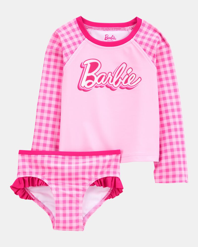 Toddler Girl Barbie&trade; 2-Piece Rashguard Swimsuit Set - Pink, image 1 of 2 slides