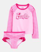 Toddler Girl Barbie&trade; 2-Piece Rashguard Swimsuit Set - Pink, image 1 of 2 slides