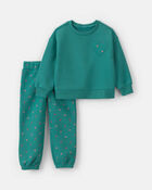 Toddler Girl 2-Piece Heart & Floral Fleece Long-Sleeve Top & Pant Set &ndash; Green, image 1 of 5 slides