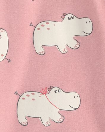 B&eacute;b&eacute; fille - Barboteuse &agrave; manches courtes &agrave; imprim&eacute; hippopotame - Rose, 