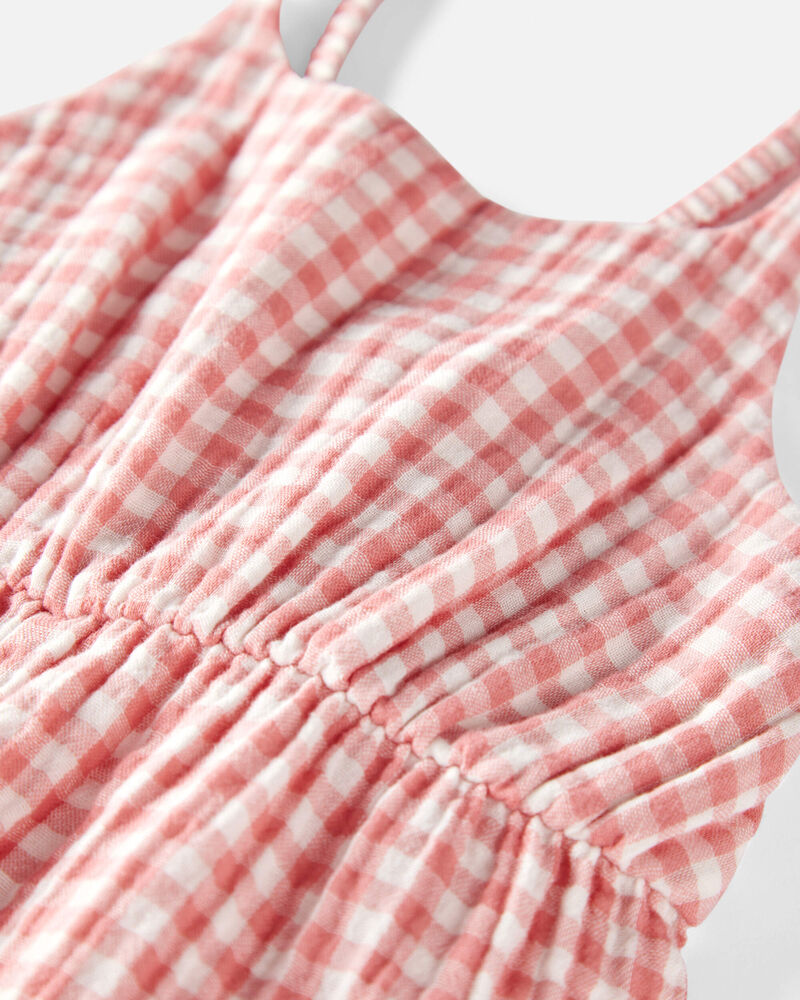 Toddler Organic Cotton Gauze Gingham Jumpsuit, image 2 of 4 slides