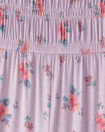 Girls Floral Smocked Jumpsuit - Purple, 