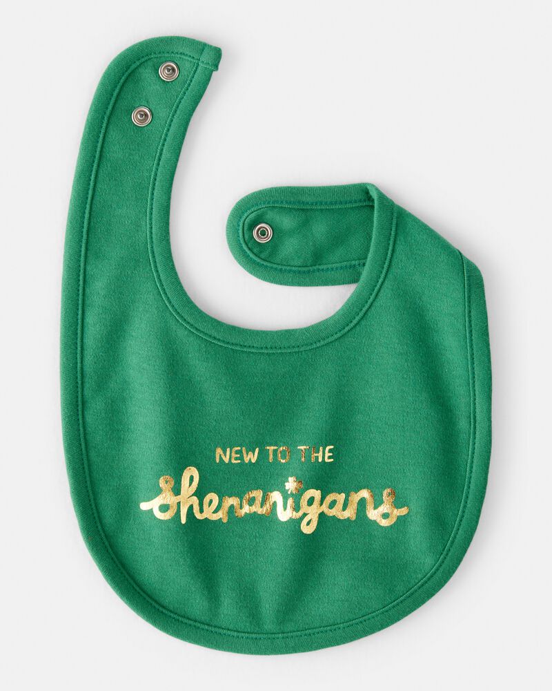 Baby St. Patricks Day Bib - Green, image 2 of 3 slides