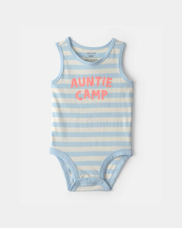 B&eacute;b&eacute; - Cache-couche sans manches &agrave; imprim&eacute; &laquo;Auntie Camp&raquo; - Bleu/Ivoire, 