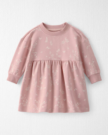 Baby Girl Organic Cotton Dress in Pink Bunny Print, 