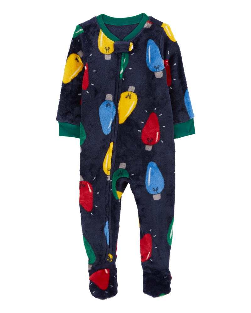 Baby 1-Piece Christmas Lights Velboa Footie Pyjamas, image 1 of 4 slides