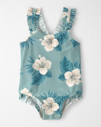 Baby Girl Recycled Ruffle 1-Piece Swimsuit in Hibiscus, 