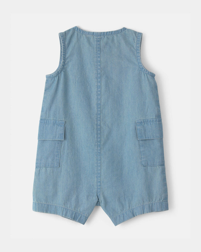 Baby Beach Cruiser Chambray Sleeveless Romper - Blue, image 2 of 4 slides