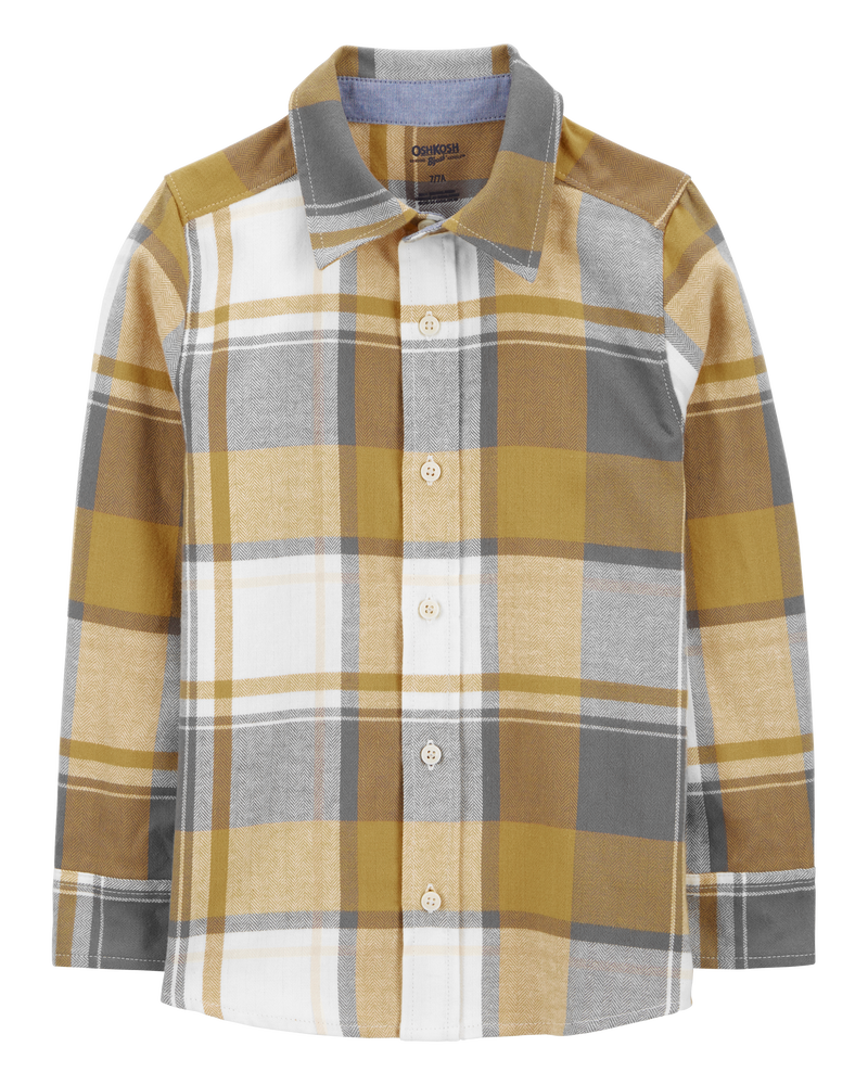 Kid Plaid Cotton Long-Sleeve Button-Down Shirt - Plaid, image 1 of 3 slides