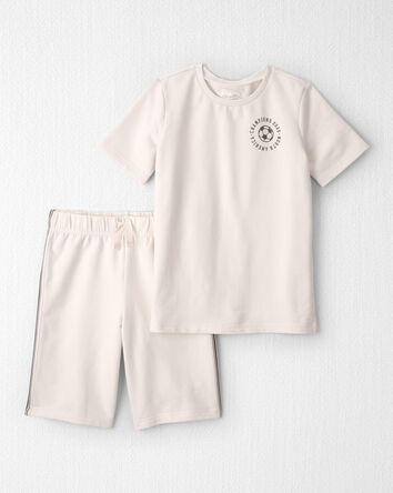 Jeune - Ensemble 2 pi&egrave;ces haut et short en jersey bouclette de coton biologique, 