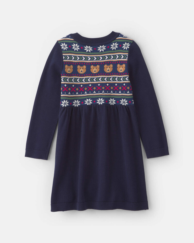 Toddler Girl Bear Fair Isle Long-Sleeve Dress - Navy Blue, image 2 of 4 slides