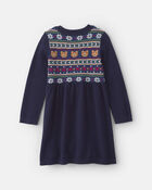 Toddler Girl Bear Fair Isle Long-Sleeve Dress - Navy Blue, image 2 of 4 slides