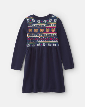 Toddler Girl Bear Fair Isle Long-Sleeve Dress - Navy Blue, 