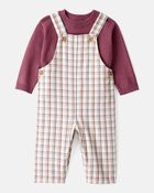 Baby Boy 2-Piece Plaid Overall Set - Maroon/Ivory, image 1 of 6 slides
