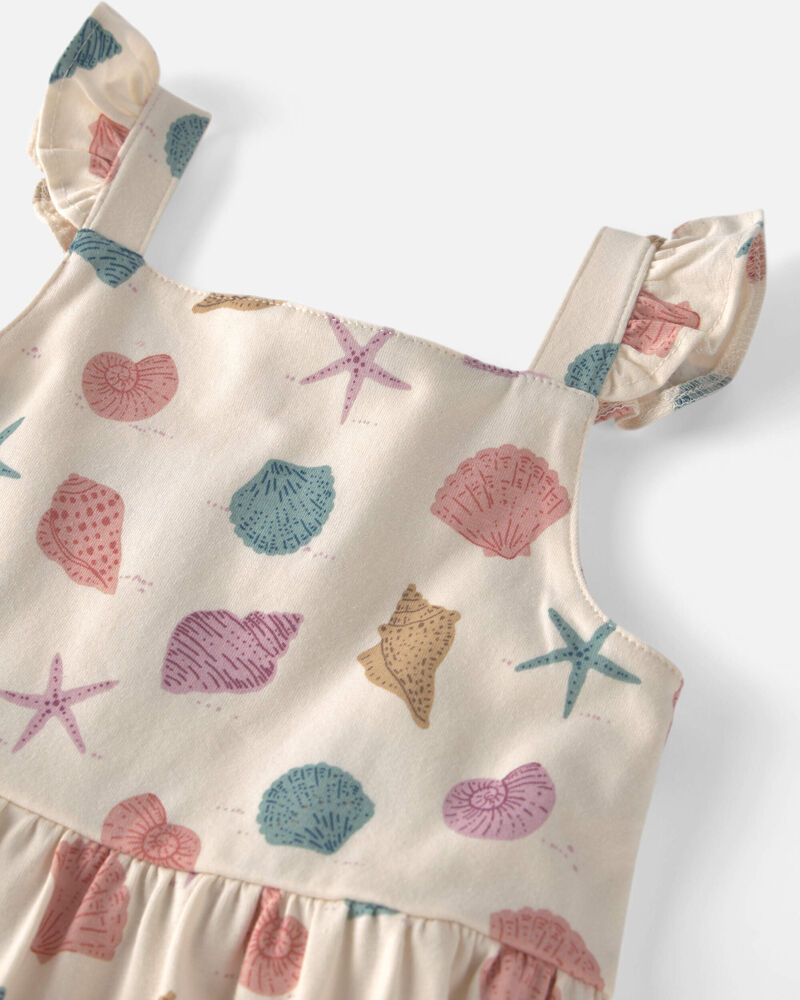 Toddler Girl Organic Cotton Tiered Dress in Seashells, image 3 of 5 slides