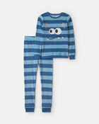 Gar&ccedil;ons - Pyjama ajust&eacute; 2 pi&egrave;ces en DreamPlush &agrave; motif monstre et rayures &ndash; Bleu, image 1 sur 3 diapositives