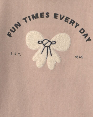Toddler Girl 'Fun Times Every Day' Bow French Terry Pullover Sweatshirt - Brown, 