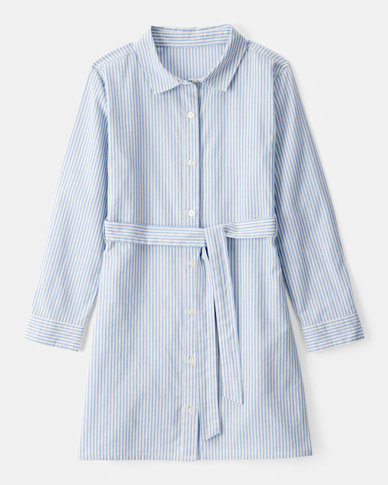 Kid Striped Long-Sleeve Shirt Dress, image 1 of 4 slides