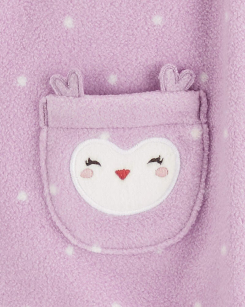 Baby Owl Hooded Zip-Up Fleece Jumpsuit, image 2 of 3 slides