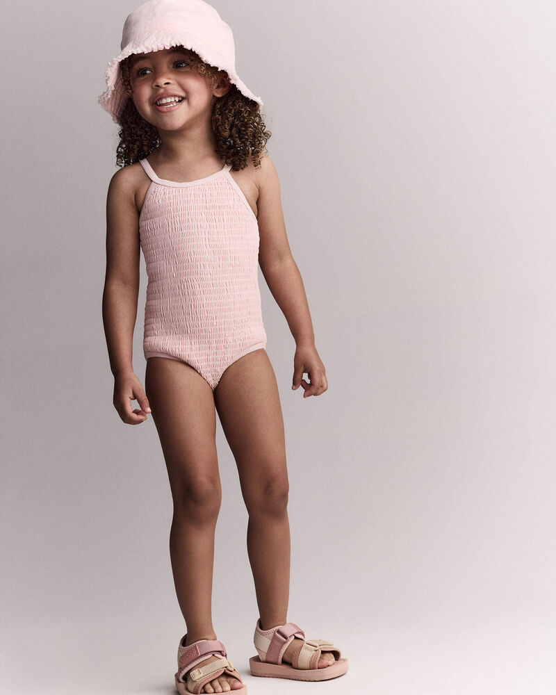 Toddler Girl Smocked One-Piece Swimsuit - Light Pink, image 1 of 7 slides