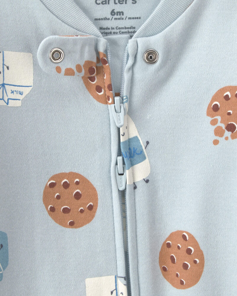 Baby Boy Milk & Cookies 100% Cotton 2-Way Zip Sleeper - Blue, image 3 of 5 slides