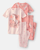 Girls Unicorn 100% Cotton Snug Fit 4-Piece Pyjama Set - Pink, image 1 of 5 slides