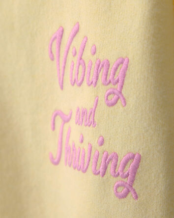 Girls 'Vibing and Thriving' French Terry Pullover Sweatshirt - Yellow, 