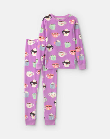 Girls 2-Piece Hot Cocoa DreamPlush Snug Fit Pyjama Set - Purple, 