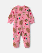 Baby Girl Christmas Gingerbread 2-Way Zip Sleeper - Pink, image 2 of 5 slides