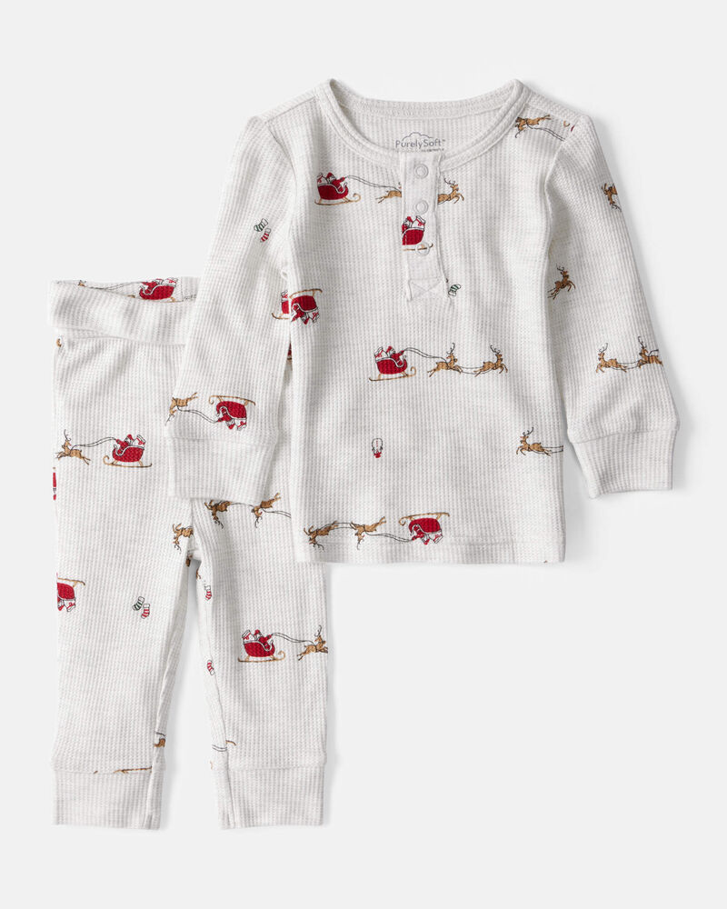 Baby 2-Piece Sleigh Print PurelySoft Tee & Pant Set - Grey, image 1 of 5 slides