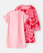 Girls Heart Floral Loose Fit Loose Fit Night Gown - Pink, image 1 of 4 slides