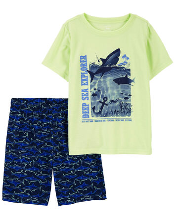Pyjama 2 pièces de coupe ample à motif de requin, 
