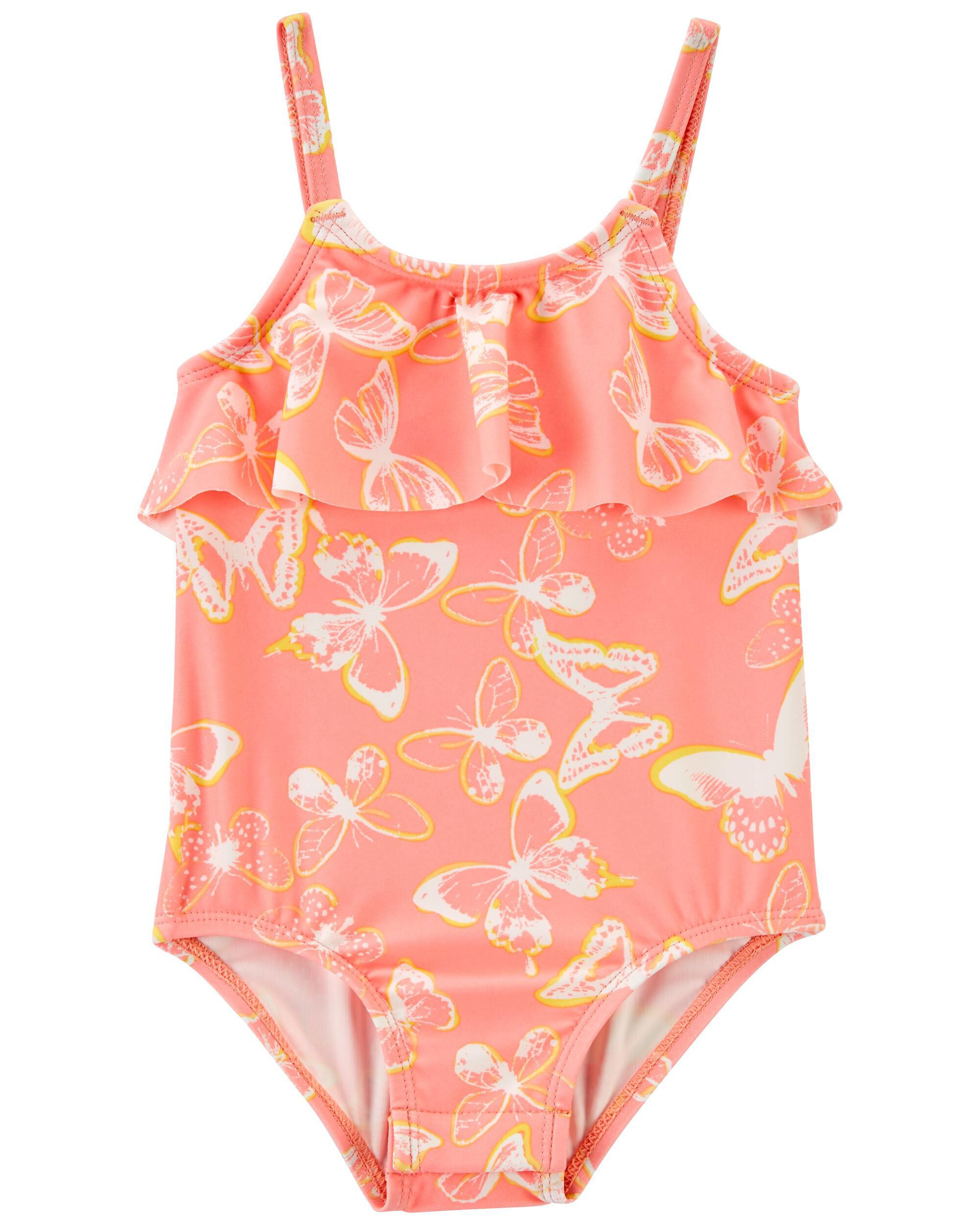 Butterfly Print Ruffle 1 Piece Swimsuit