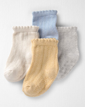 B&eacute;b&eacute; fille - 4 paires de chaussettes antid&eacute;rapantes fabriqu&eacute;es avec du coton biologique, 