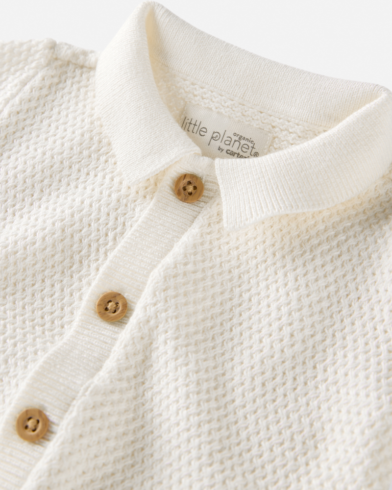 Baby Organic Cotton Crotchet Knit Romper, image 2 of 3 slides