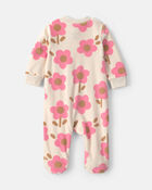 Baby Girl Floral Fleece 2-Way Zip Sleeper  - Cream, image 2 of 5 slides