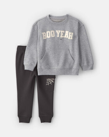 Toddler Boy 2-Piece 'Boo Yeah' Halloween Top & Pant Set - Grey/Black, 