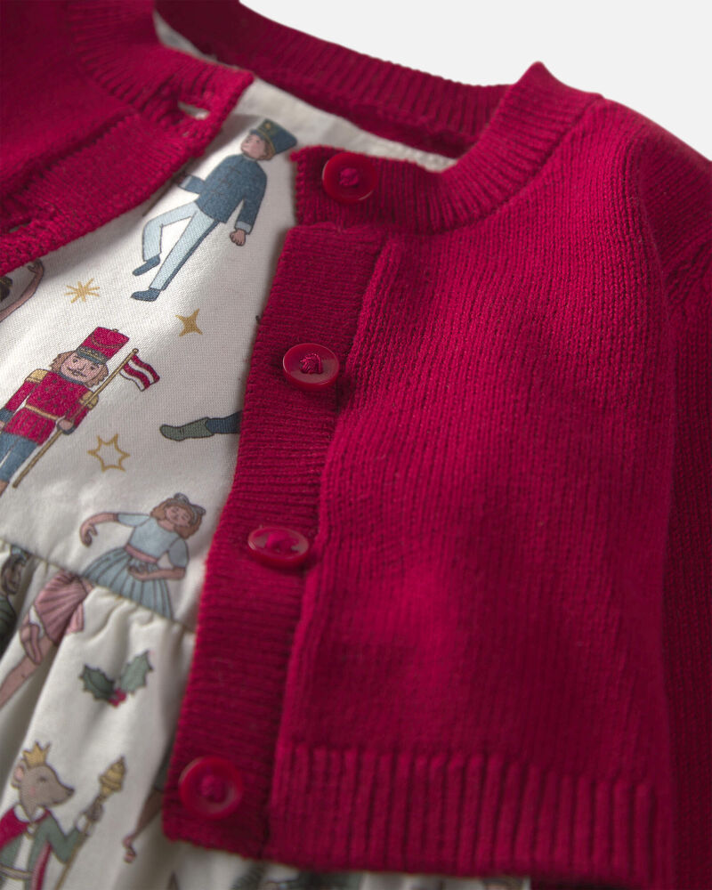 Toute-petit fille - Ensemble 2 pi&egrave;ces robe et cardigan de coton biologique &agrave; motif casse-noisette, image 4 sur 6 diapositives