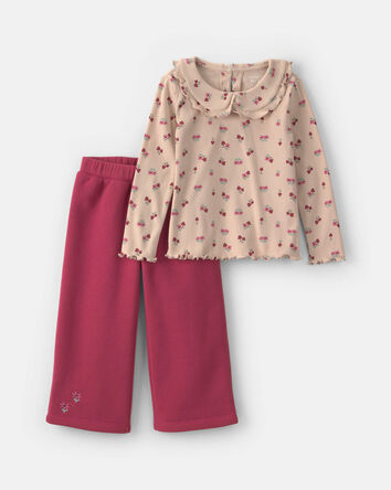 Toddler Girl 2-Piece Floral Fleece Long-Sleeve Top & Pant Set - Brown/Red, 