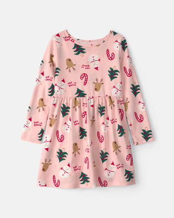 Girls Christmas Long-Sleeve Dress - Pink, 
