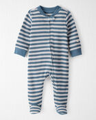 Baby Organic Cotton Sleep & Play Pyjamas in Blue Stripes, image 1 of 5 slides