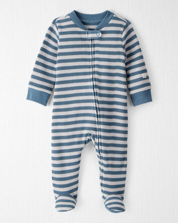 Baby Organic Cotton Sleep & Play Pyjamas in Blue Stripes, 