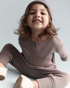 Toddler Long-Sleeve Relaxed Henley Tee - Brown, image 5 of 7 slides